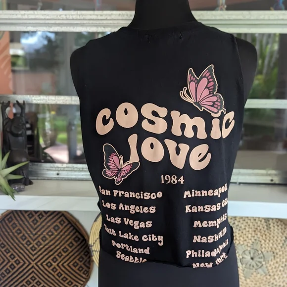 Cosmic Love M Graphic Boxy Crop Custom Cut Cropped Tank Top Hippie Celestial - Picture 3 of 10